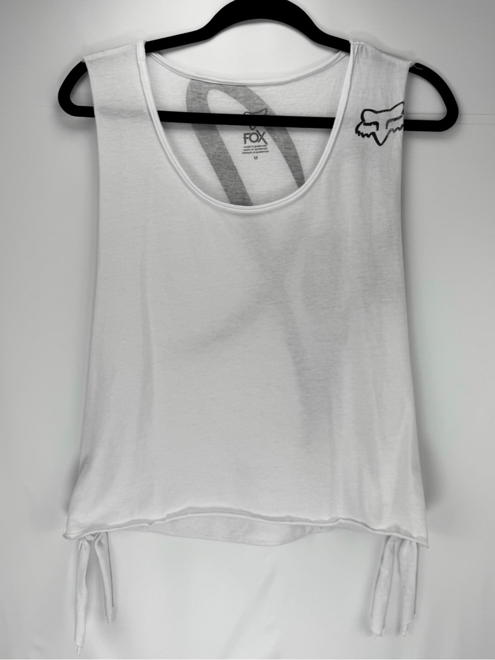 Fox Women’s White Open-Side Tie-Hem Sleeveless Graphic Tank